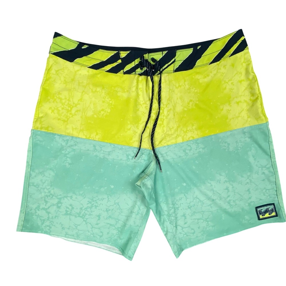 Billabong 36 Board Shorts Y2K Neon Yellow‎ Turquoise Fifty50 Pro Recycler Swim